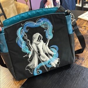 Witch's and Wizard's cross body messenger Black and Blue Embroidered Bag